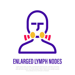 Enlarged lymph nodes. Inflammation on neck. Thin line icon. Healthcare and medical care vector illustration.