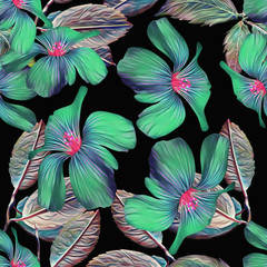 Purple flowers seamlesss pattern, watercolor illustration.