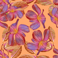 Fototapeta premium Purple flowers seamlesss pattern, watercolor illustration.
