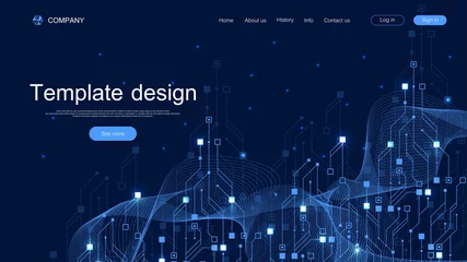 Fotobehang Landing page tech background with abstract circuit board textures. Geometric abstract background with lines circuit board. Website template design industry. Vector illustration. © TechSolution