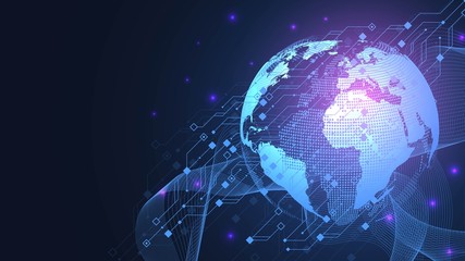 Global network connection concept. Big data visualization. Social network communication in the global computer networks. Internet technology. Business. Science. Vector illustration