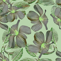 Purple flowers seamlesss pattern, watercolor illustration.