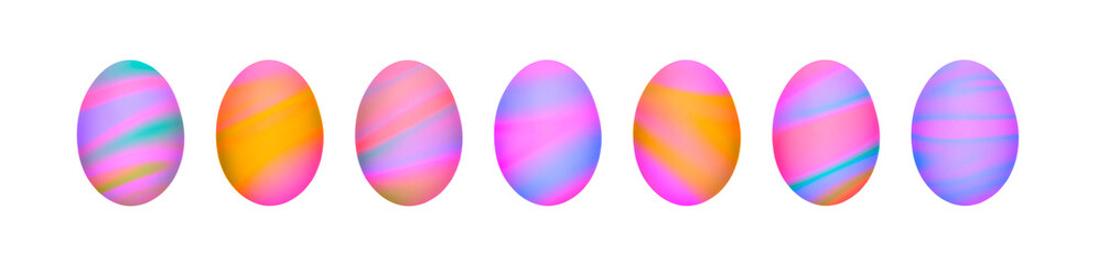 Set of pink, yellow, violet and blue gradient toned Easter eggs.