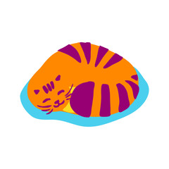 Cute tabby orange cat sleeping, in a flat cartoon style. Vector funny kitten