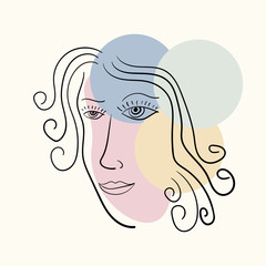 Abstract portrait of a woman face on a pastel background. Doodle, sketch. Fashionable vector illustration.