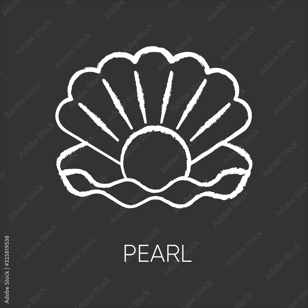 Poster pearl chalk white icon on black background. open seashell. brightening effect. component to prevent 