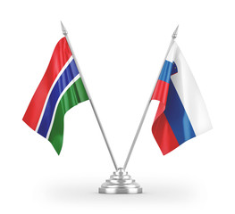 Slovenia and Gambia table flags isolated on white 3D rendering