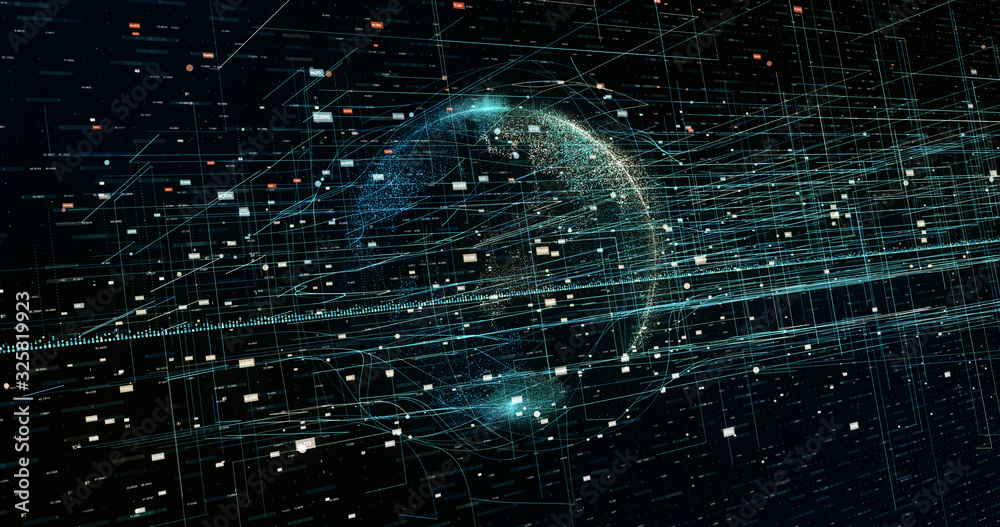 Wall mural digital space world 3d data earth background