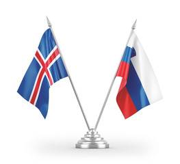 Slovenia and Iceland table flags isolated on white 3D rendering