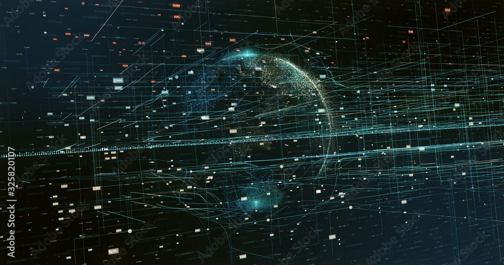 Wall mural digital space world 3d data earth background