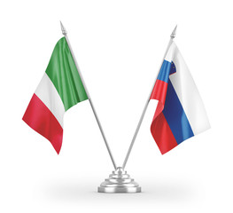 Slovenia and Italy table flags isolated on white 3D rendering