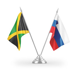Slovenia and Jamaica table flags isolated on white 3D rendering