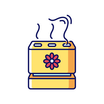 recommend clip art: Electronic air filter yellow, blue and red RGB color icon. Modern humidity regulator, home air purifier, room climate control and aromatherapy device, domestic equipment. Isolated vector illustration