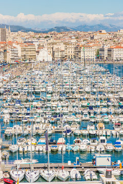 Elevated view over Vieux Port, Marseille, France