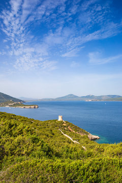 Italy, Sardinia, Alghero, Porto Conte National Park, Capo Caccia, View towards Bollo Tower