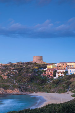 Italy, Sardinia, Santa Teresa Gallura, Rena Bianca beach and Longosardo Tower