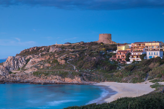 Italy, Sardinia, Santa Teresa Gallura, Rena Bianca beach and Longosardo Tower