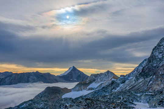 View on Britannia Hut, Saas Fee, Valais, Switzerland