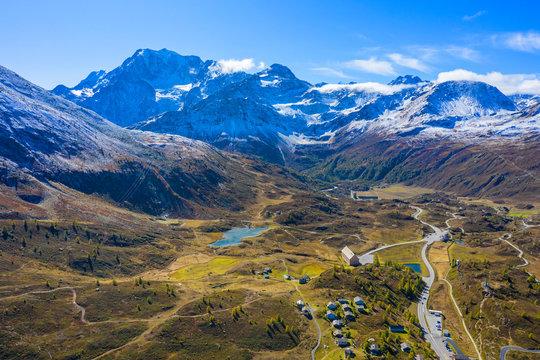 Aerial view on Simplon pass and Fletschhorn, Valais, Switzerland