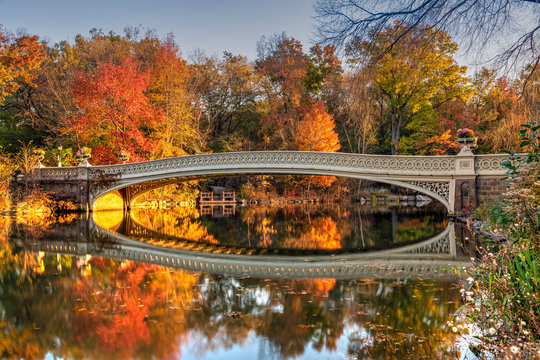 Fall foliage, Bow Bridge, Central Park, Manhattan, New York, USA