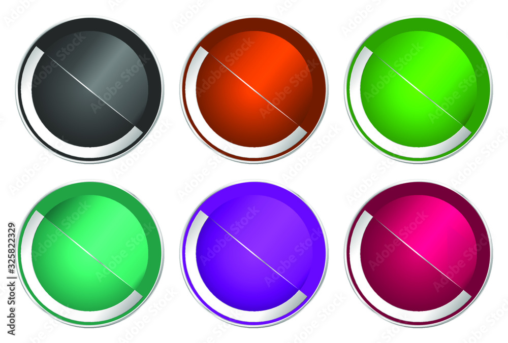 Fototapete Set of silver metallic chrome border web buttons, vector icons template with empty copy space