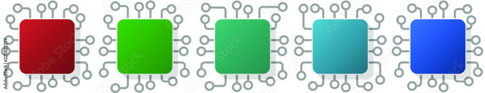 Leinwandbilder Set of computer cpu concept flat design web buttons, vector icons template with empty copy space