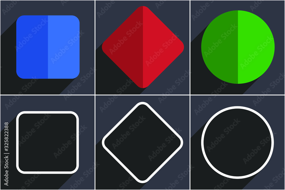 Aufkleber Set of flat design web buttons, vector icons template with empty copy space