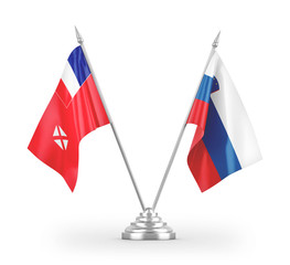 Slovenia and Wallis and Futuna table flags isolated on white 3D rendering