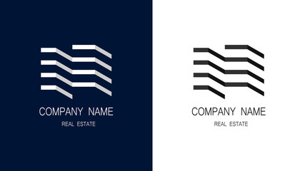 Building icons. Logos for real estate business. Houses, apartments and offices. Construction and sale. Modern design. Art of lines. Minimalism