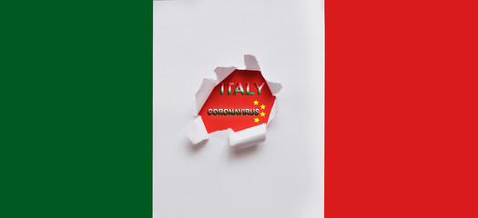  Broken paper with Coronavirus Italy text space. Novel coronavirus 2019-nCoV, MERS-Cov middle East respiratory syndrome coronavirus.Virus Pandemic Protection Concept