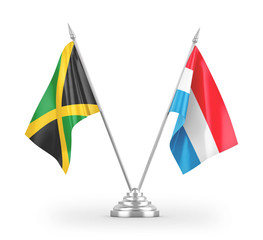 Luxembourg and Jamaica table flags isolated on white 3D rendering