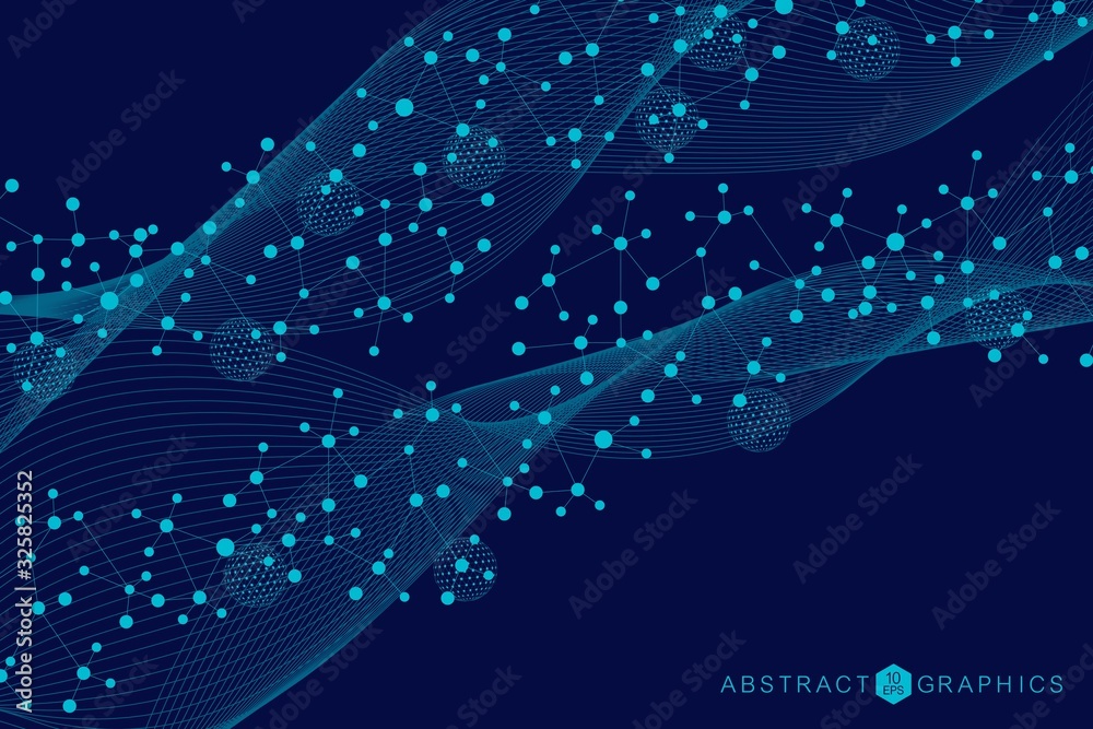 Aufkleber geometric abstract background with connected line and dots. structure molecule and communication. bi