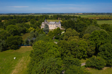 Fototapeta na wymiar Aerial view of chateau de colombieres on a summer day