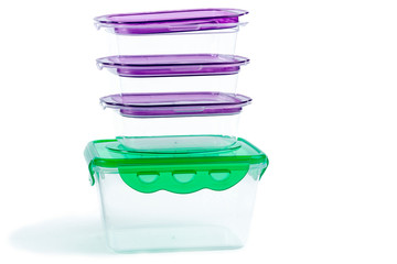 plastic lunch box for poison. Close-up. On white background. There is no isolation