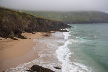Dingle Peninsula in Ireland, rainy day, Atlantic ocean