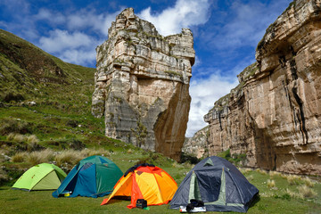 Landscape view of the imposing Shucto canyon (twisted) is a geological formation of rock modeled by the erosion of water over millions of years found in Canchayllo, Jauja.