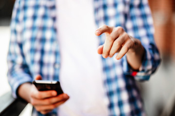 Mobile banking network, freelancer using mobile phone for online payment.