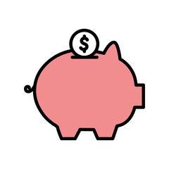 Isolated money pig and coin line and fill style icon vector design