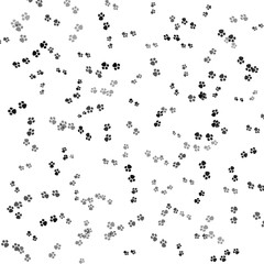 Monochrome abstract background. Black and white pattern. Seamless texture with small paws.