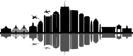 Boston City Skyline Outline Silhouette Vector