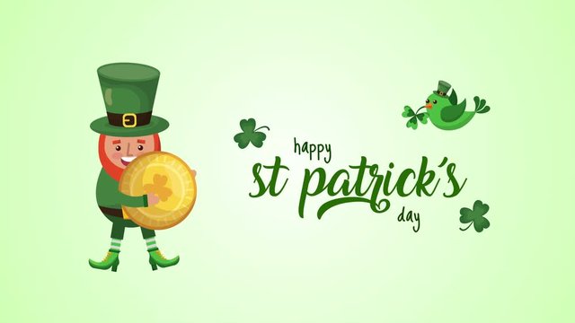 st patricks day animated card with elf character and lettering