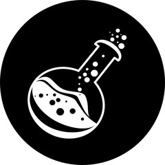 Chemical test tube in black circle icon. Laboratory glassware or beaker equipment. Experiment flasks. Trendy modern vector symbol. Glass chemical, laboratory flasks for science lab.