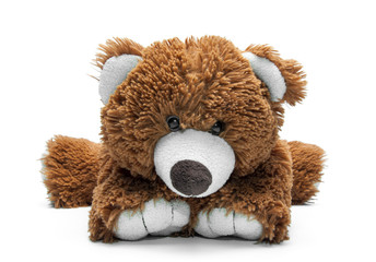 Cute brown bear. The toy is soft. Plush. Muzzle. Ears of paws and head. On white background