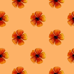 Set of watercolor drawing herbs, branches and flowers illustration. Floral botanical seamless pattern