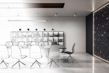 Drawing gray meeting office interior