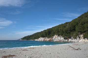 Fototapeta na wymiar Kastani beach . Skopelos island . Sporades , Greece Beutiful beaches .