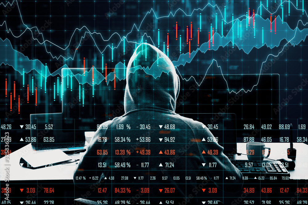 Poster Hacker using computer with chart