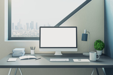 Modern office with computer on table