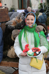 Moscow Maslenitsa Festival. Traditional national celebration in russian folk style. Slavic...