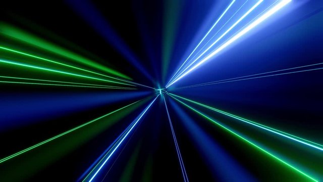 4k looped abstract high-tech tunnel with neon lights, camera flies through tunnel, blue green neon lights flicker. Sci-fi background in the style of cyberpunk or high-tech future. Background 2